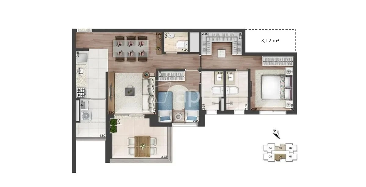 Planta do apartamento — 82 m²